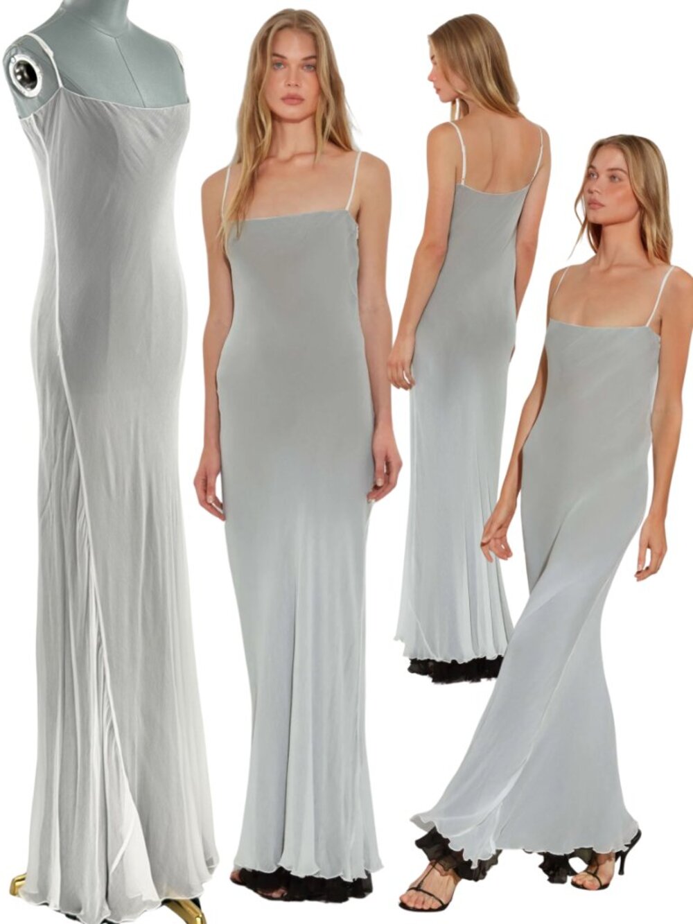 🆕 RAT & BOA 🧿 NWOT Marzia Double Layered Slip Maxi Dress, White Grey - Sz XL